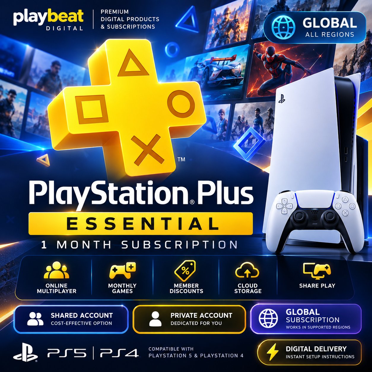 PlayStation Plus Essential 1 Month Global – Shared / Private Account