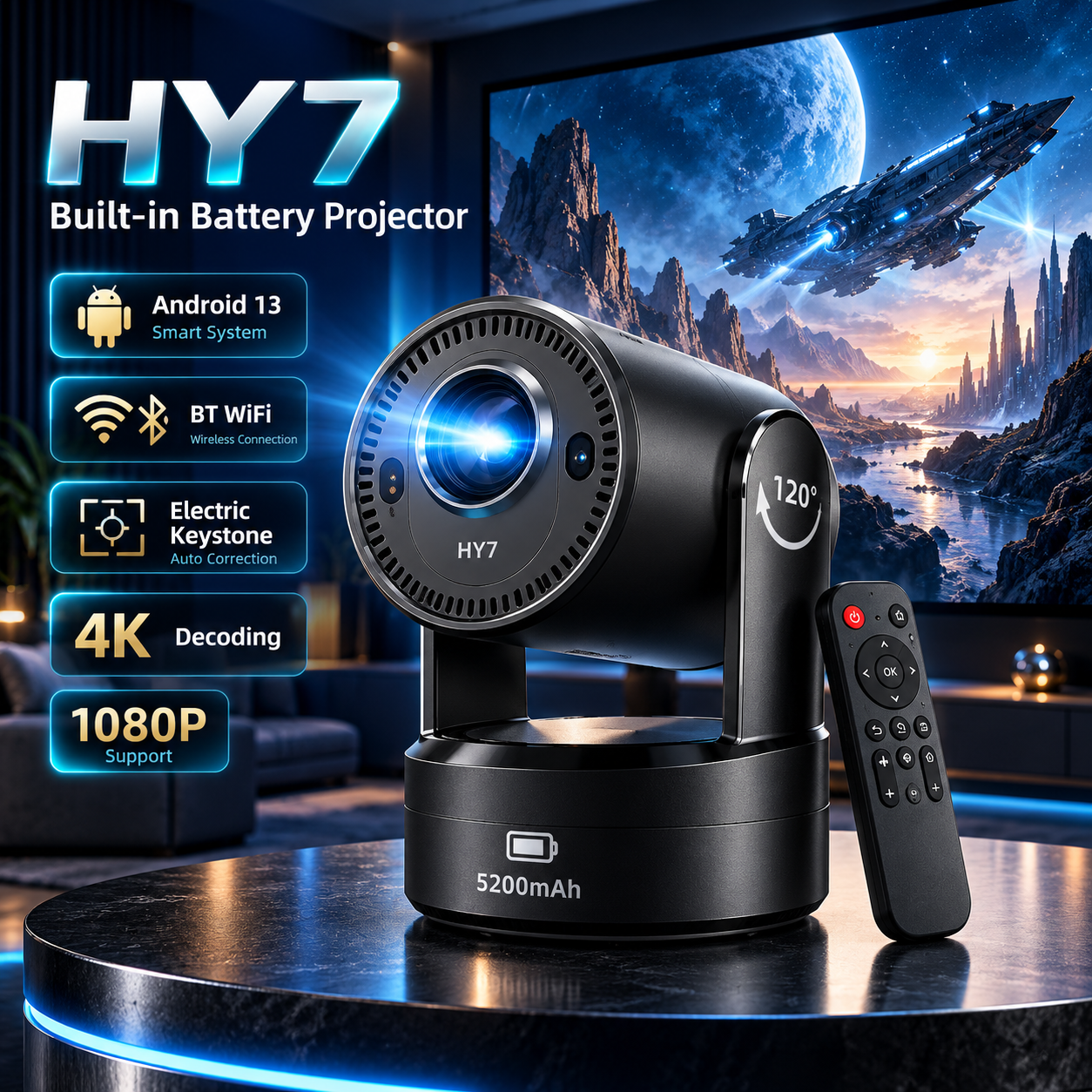 HY7 Built-in Battery Projector